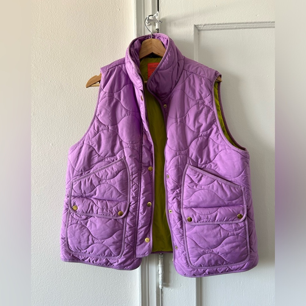 Bright lavender excursion signature puffer vest from jcrew, quilted, size xxl